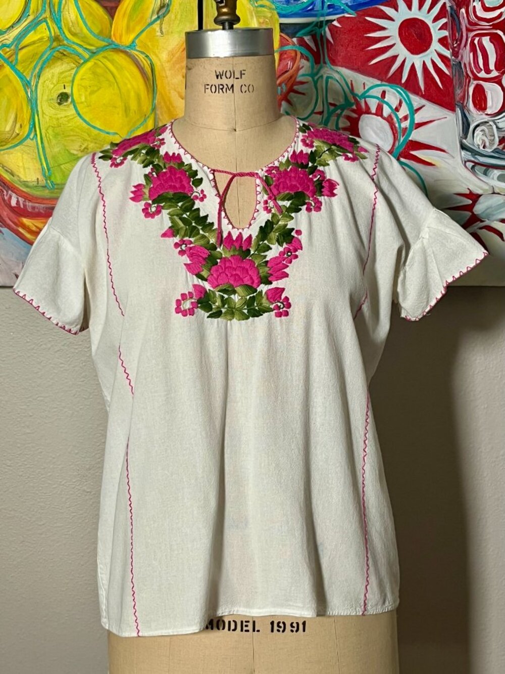 Chiapas Vintage Manta Cotton Hand Embroidered Peasant Blouse